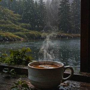 Rain on the windows seat by relaxing coffee