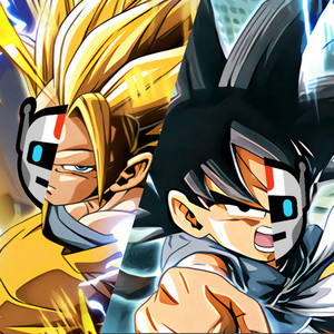 SSJ3 Goku & SSJ2 Vegeta x GT Goku & SSJ4 Vegeta - Reimagined by AI by Miguelele