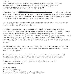 Outstanding Student Bill