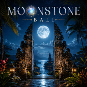 Moonlit Bali temple gateway at night by monica kimaro