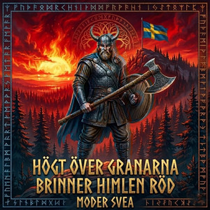 Högt över granarna brinner himlen röd by Moder Svea