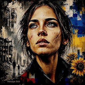 Volodya Sch — Woman Amidst Ruins and Sunflowers