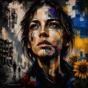 Volodya Sch — Woman Amidst Ruins and Sunflowers