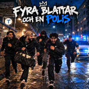 Fyran Blattar och en polis by Tjuren på dal