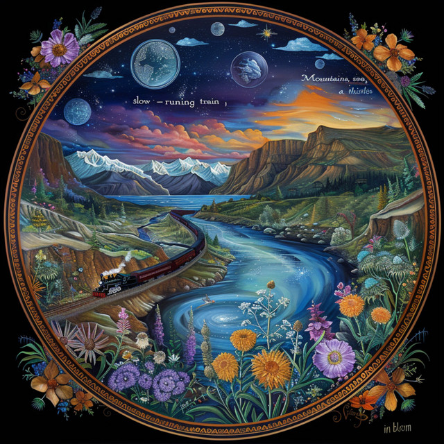 Mountains, sea, a slow-running train, thistles in bloom