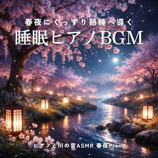 Sleep Piano BGM Leading to Deep Sleep on Spring Nights, Piano and River Sound ASMR Spring Night Piano cover art