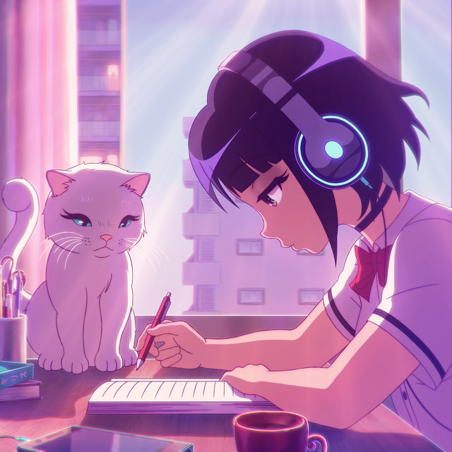 a girl and a cat image