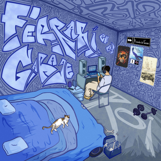 Ferrari en el garage cover art