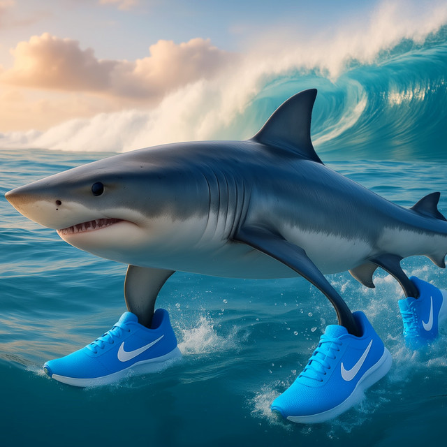 shark with blue shoes cover art