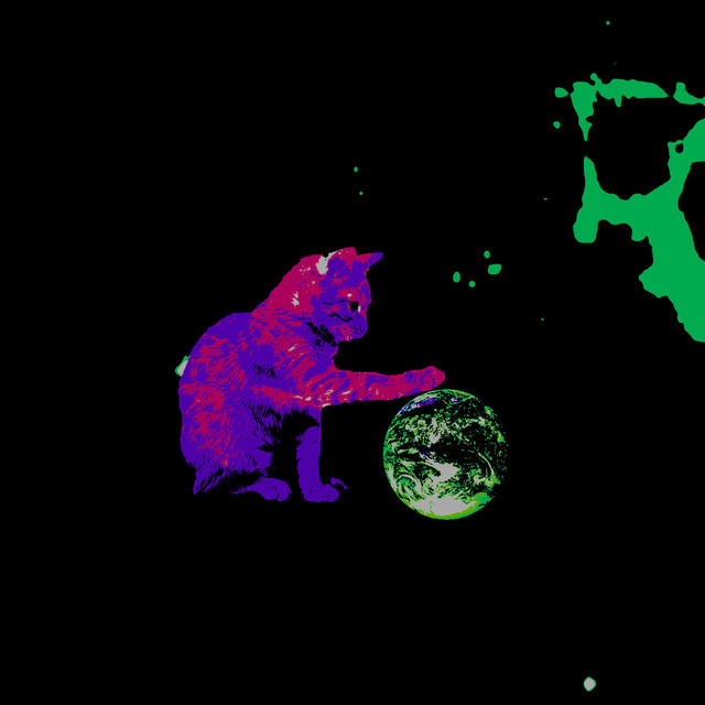 cat in space touching the earth with its paw cover art