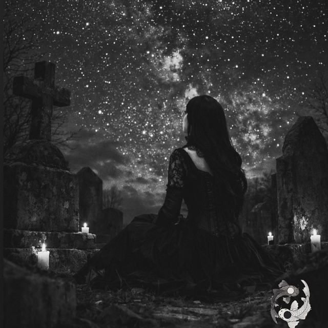 Uma gótica, um céu estrelado e um cemitério
