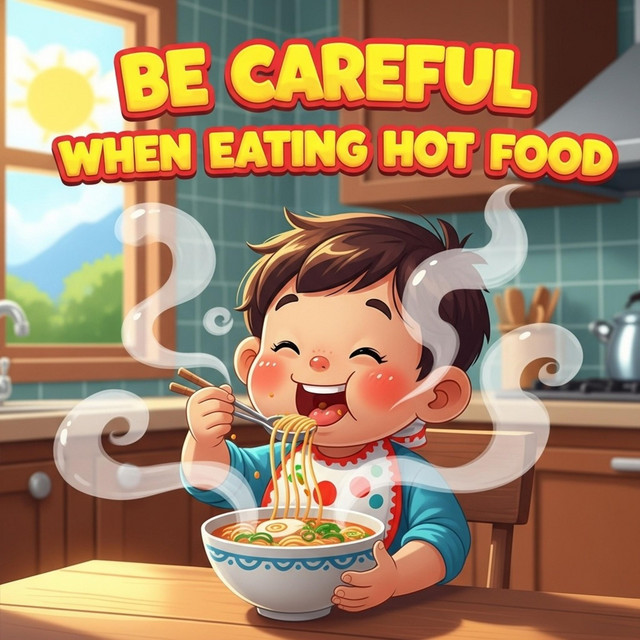 Be careful when eating hot food. cover