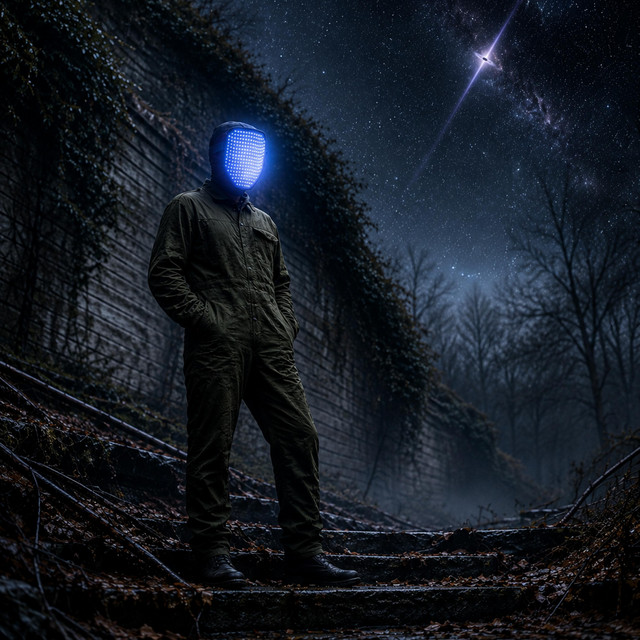 Pulsar cover art by Areisha: the masked figure in front of an ivy covered concrete wall at night