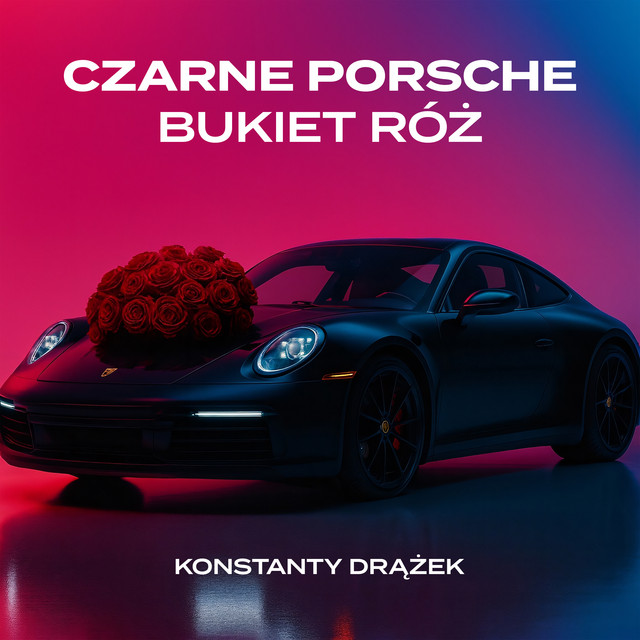 Czarne Porsche bukiet róż