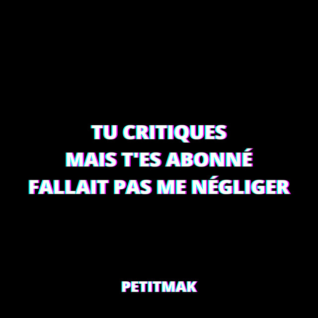 Tu Critiques Mais T Es Abonne Fallait Pas Me Negliger Single By Petitmak Spotify