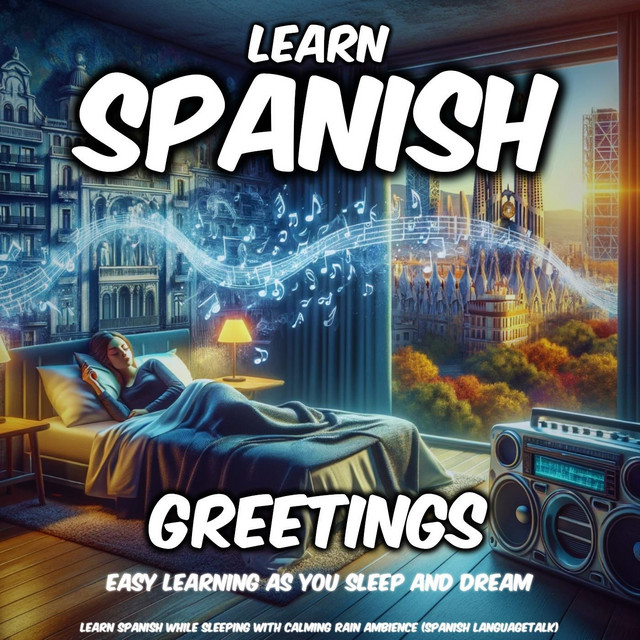 Learn Spanish While Sleeping with Calming Rain Ambience: Greetings (Easy Learning as You Sleep and Dream) cover art