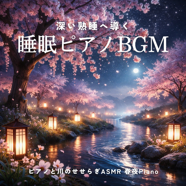 Sleep Piano BGM Leading to Deep Restful Sleep, Piano and River Stream ASMR Spring Night Piano cover art